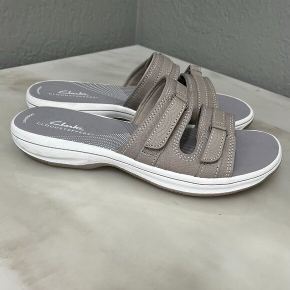 Clarks Women's Breeze Piper Cloudsteppers Slide Sandal Size 7 Light Taupe - Picture 2 of 7